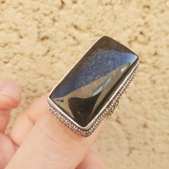 New Silver Sheen Obsidian 925 Silver Statement Ring. - Picture 5 of 15